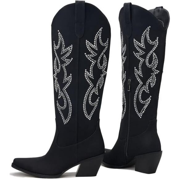 NEW  Western Cowboy Boots for Women - Knee High Wide Calf Cowgirl Boots - Picture 4 of 6